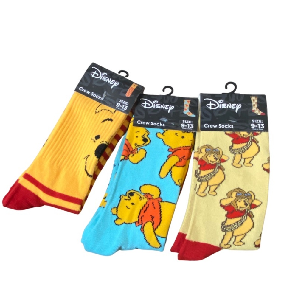 NWT Lot of 3 Pairs of Disney Winnie The Pooh Novelty Crew Socks Size 9-13 Unisex